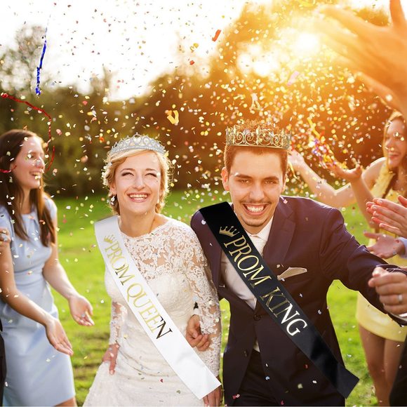 4 Pcs Prom King And Queen Crown Set With Sashes And Tiara Prom Sashes For🙉 - Picture 3 of 7